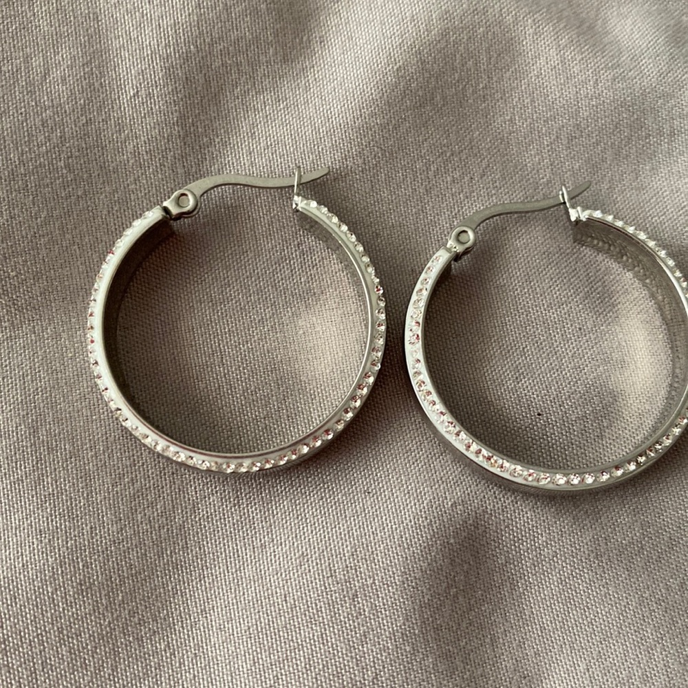 Sterling hoops simulated diamonds